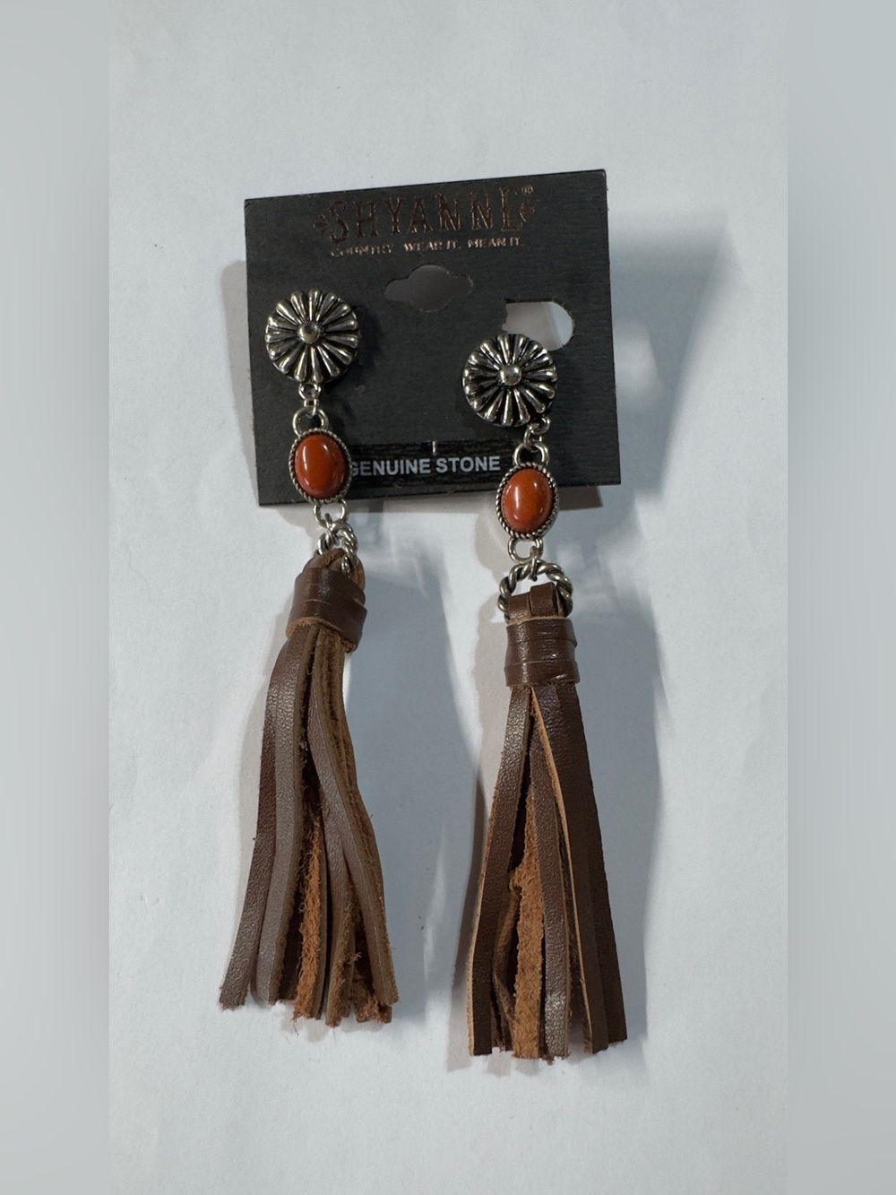 Shyanne Brown Tassel Earrings with Orange Stone Accents